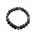 Bracelet Bouddha et Pierre semi précieuse - Obsidienne Flocon Mouchetée 8mm 