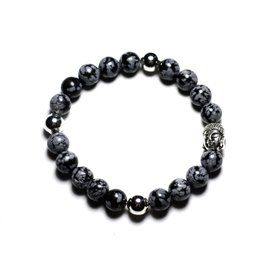 Pulsera de buda y piedra semipreciosa - obsidiana copo de nieve moteada 8 mm 