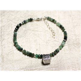 Bracelet Silver 925 and Stone - Emerald faceted rings 3mm 
