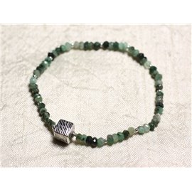 Bracelet Argent 925 et Pierre - Emeraude rondelles facettées 3mm 