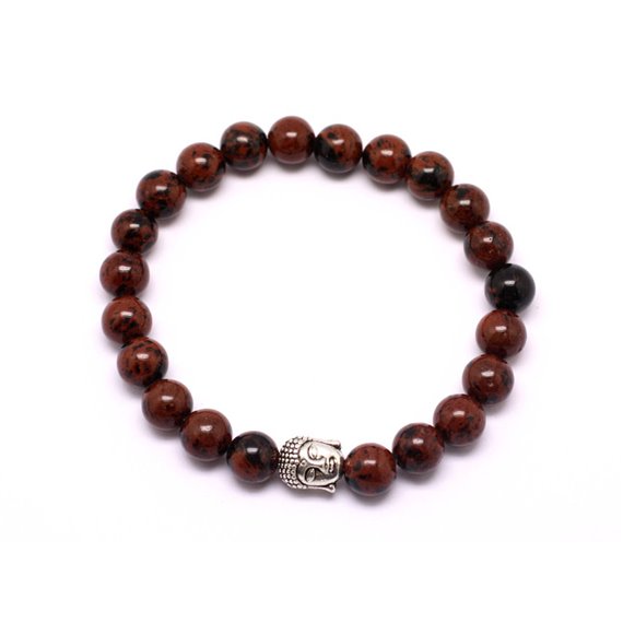 Bracelet Bouddha et Pierre semi précieuse - Obsidienne Acajou Mahogany 8mm 