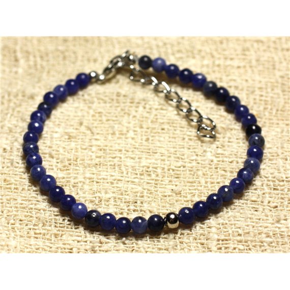 Bracelet Argent 925 et Pierre semi précieuse Sodalite 4mm