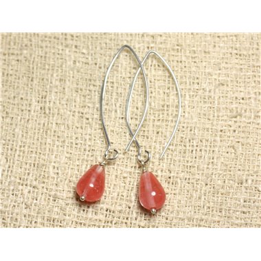 Boucles d'Oreilles Argent 925 et Pierre - Quartz Cerise Gouttes 11mm 