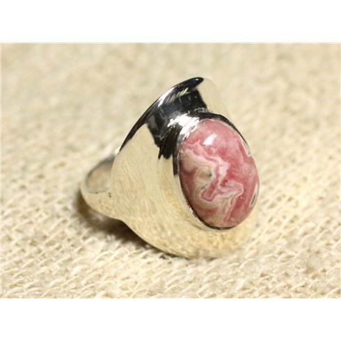 N124 - Bague Argent 925 et Pierre - Rhodochrosite Ovale 14x10mm 