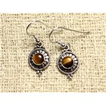 BO210 - Boucles d'Oreilles Argent 925 Cercles 19mm Oeil de Tigre 