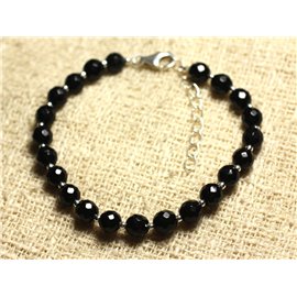 Bracciale Argento 925 e Pietra - Giada Nera Sfaccettata 6mm 