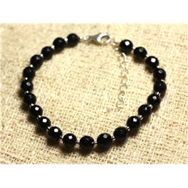 Bracelet Silver 925 and Stone - Faceted Black Jade 6mm 