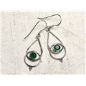 BO205 - Boucles d'Oreilles Argent 925 et Pierre Emeraude Gouttes 36mm 