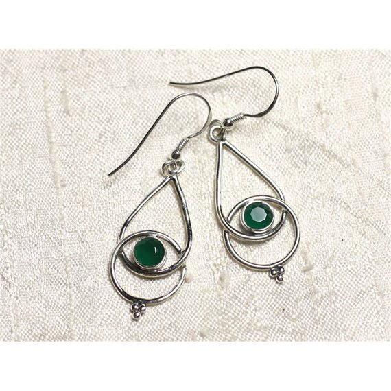 BO205 - Boucles d'Oreilles Argent 925 et Pierre Emeraude Gouttes 36mm 