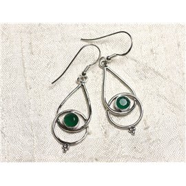 BO205 - 925 Sterling Silver and Emerald Stone Drop Earrings 36mm 