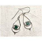 BO205 - Boucles d'Oreilles Argent 925 et Pierre Emeraude Gouttes 36mm 