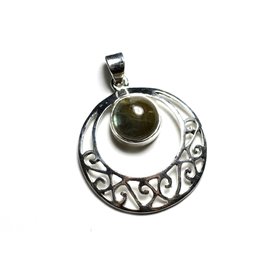 PE118 - 925 Silver Pendant and Stone - Filigree Circle 27mm Labradorite N1 