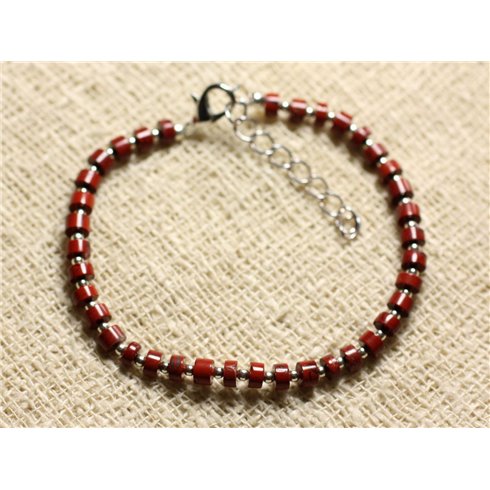 Bracelet Argent 925 et Pierre - Jaspe Rouge Rondelles 4x2mm 