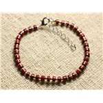 Bracelet Argent 925 et Pierre - Jaspe Rouge Rondelles 4x2mm 