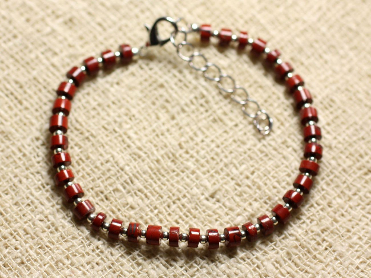 Bracelet Argent 925 et Pierre - Jaspe Rouge Rondelles 4x2mm 