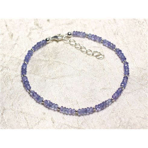 Bracelet Argent 925 et Pierre - Tanzanite rondelles facettées 3x2mm 