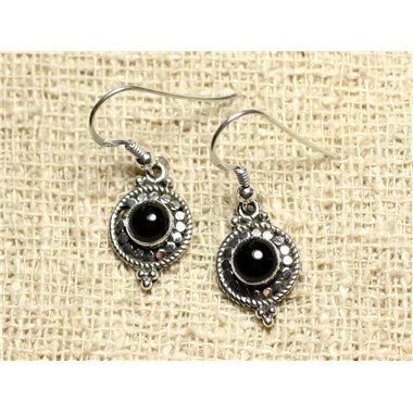 BO210 - Boucles d'Oreilles Argent 925 Cercles 19mm Onyx 