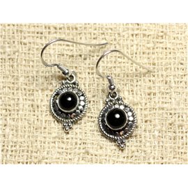 BO210 - 925 Silver Earrings Circles 19mm Onyx 