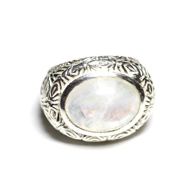 n114 - Bague Argent 925 et Pierre - Pierre de Lune Ovale 16x12mm 