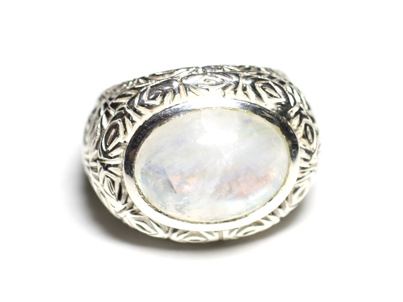 n114 - Bague Argent 925 et Pierre - Pierre de Lune Ovale 16x12mm 