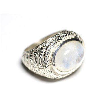 n114 - Bague Argent 925 et Pierre - Pierre de Lune Ovale 16x12mm 