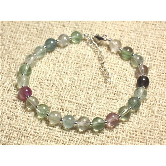 Bracelet Argent 925 et Pierre - Fluorite Verte 6mm