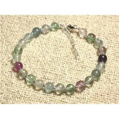 Bracelet Argent 925 et Pierre - Fluorite Verte 6mm