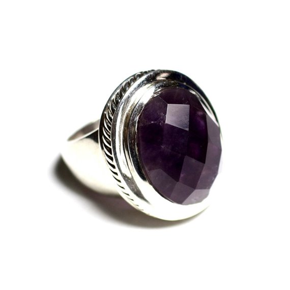N117 - Bague Argent 925 et Pierre - Améthyste Ovale facetté 20x15mm 