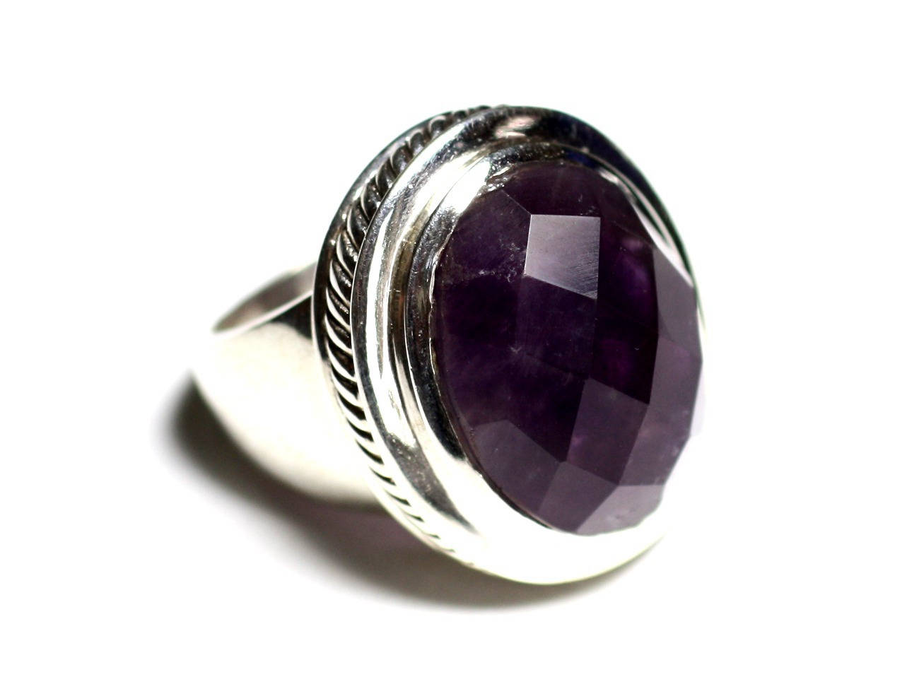 N117 - Bague Argent 925 et Pierre - Améthyste Ovale facetté 20x15mm 
