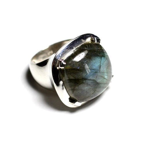 n110 - Bague Argent 925 et Pierre - Labradorite Carré 18mm 