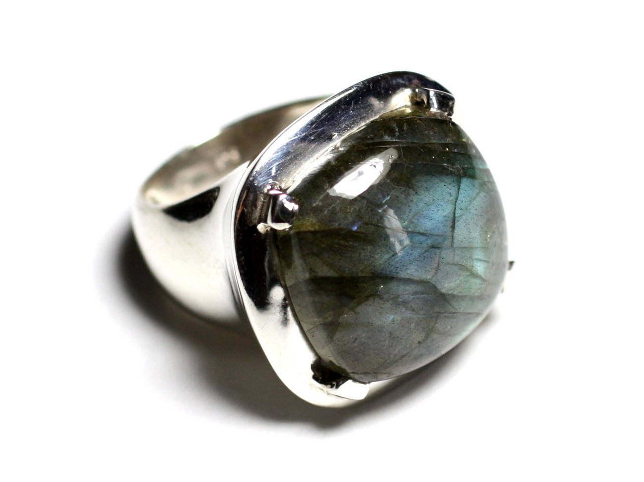 n110 - Bague Argent 925 et Pierre - Labradorite Carré 18mm 