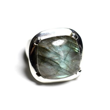 n110 - Bague Argent 925 et Pierre - Labradorite Carré 18mm 