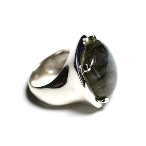 n110 - Bague Argent 925 et Pierre - Labradorite Carré 18mm 