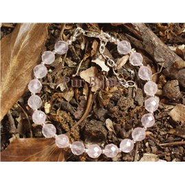 Pulsera Plata 925 y Piedra - Cuarzo Rosa Facetado 6mm