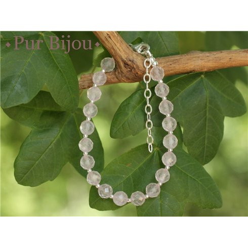 Bracelet Argent 925 et Pierre - Quartz Rose Facetté 6mm