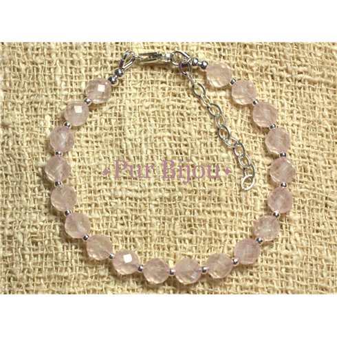 Bracelet Argent 925 et Pierre - Quartz Rose Facetté 6mm