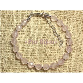 Bracelet Argent 925 et Pierre - Quartz Rose Facetté 6mm Bracelet Argent 925 et Pierre - Quartz Rose Facetté 6mm