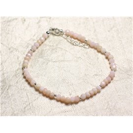 Bracelet Silver 925 and Stone - Pink Opal faceted washers 3mm 