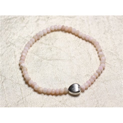 Bracelet Argent 925 et Pierre - Opale Rose rondelles facettées 3mm