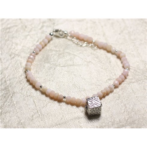 Bracelet Argent 925 et Pierre - Opale Rose rondelles facettées 3mm