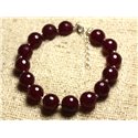 Bracelet Argent 925 et Pierre - Jade Rouge Rose Framboise Facettée 10mm 