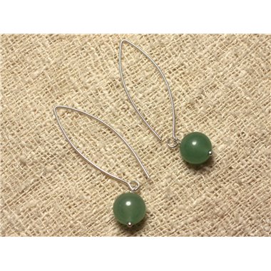 Boucles d'Oreilles Argent 925 et Pierre - Aventurine Verte 10mm 