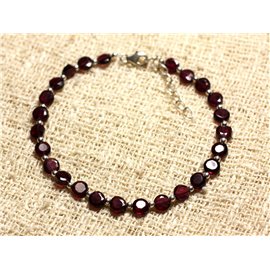 925 Silver Bracelet and Stone - Garnet Faceted Palets 4.5mm 