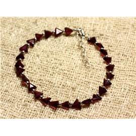 925 Silver and Stone Bracelet - Garnet Faceted Triangles 4-5mm 