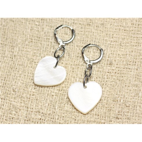 Boucles d'Oreilles Nacre Coeurs 18mm Blanc 