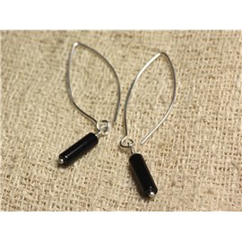 Pendientes de plata 925 Ganchos de 40 mm - Columnas de ónix negro de 13x4 mm 