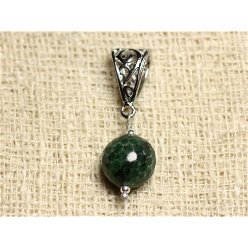 Pendentif Pierre semi précieuse et rhodium - Rubis Zoisite Facetté 12mm 