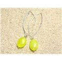 Boucles d'Oreilles Argent 925 et Pierre - Jade Jaune Fluo Ovales Facettés 14mm 