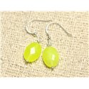 Boucles d'Oreilles Argent 925 et Pierre - Jade Jaune Fluo Ovales Facettés 14mm 