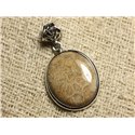 N5 - Pendentif Argent 925 et Pierre - Corail Fossile Ovale 25x20mm 